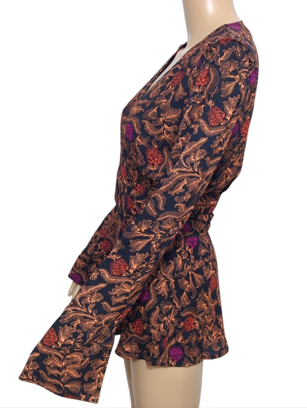 Proenza Schouler Baroque Floral Wrap Blouse Tie Waist Bell Sleeve 6 - Picture 4 of 9